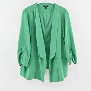 TORRID Blazer Womens Size 5 Green Ruched 3/4 Sleeve Open Front Jacket Career